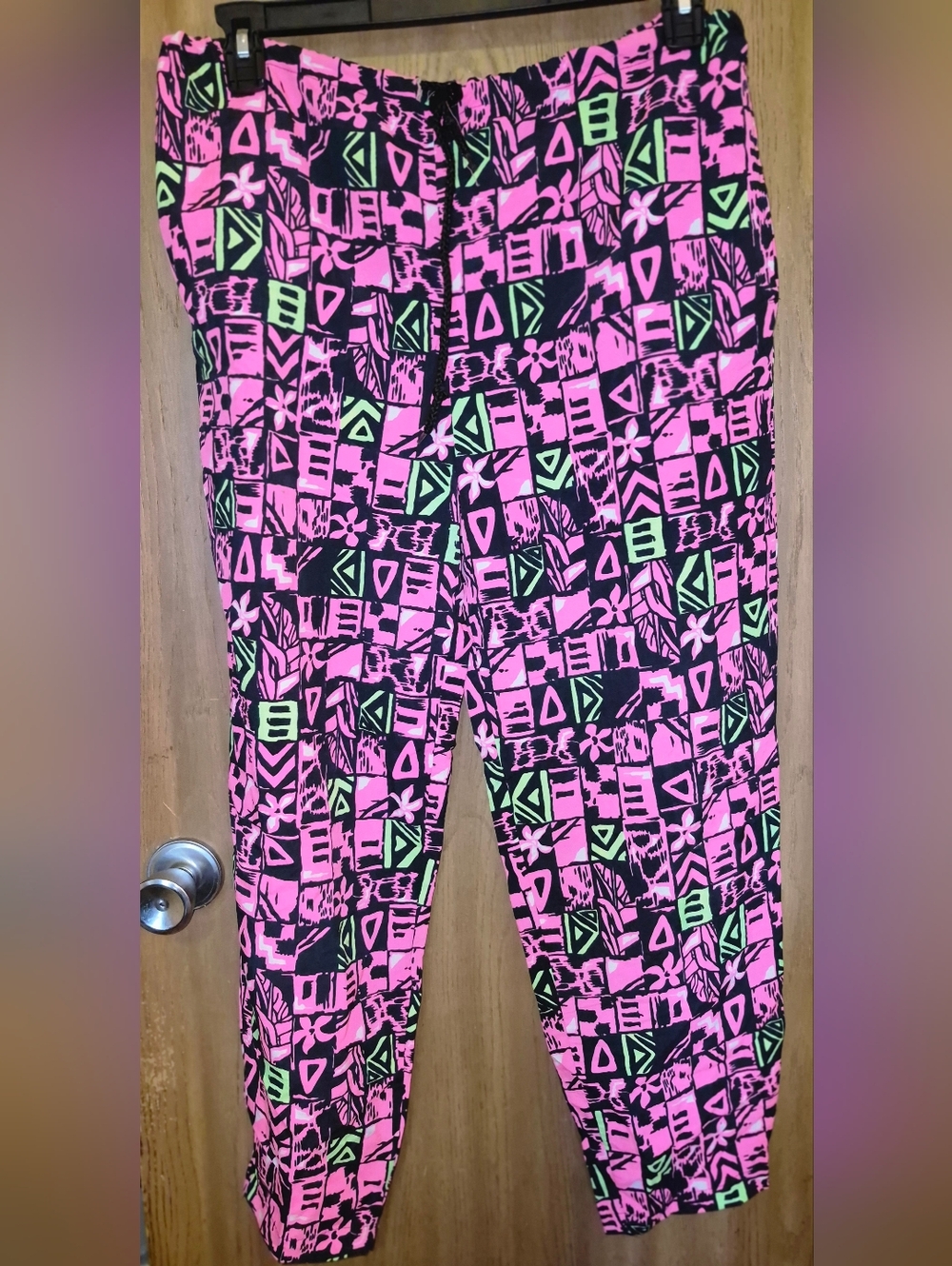 Retro Hot Pink Florescent Swim Pants 80s 90s Equipt Water M  baggy Vintage Loud